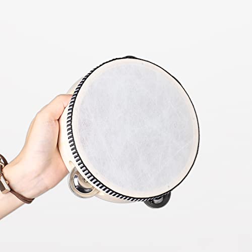 Javik Tambourine 6 Inch Hand Held Small Tambourines Drum with Metal Jingles Bell Percussion Musical Instrument for Party Games Music Education - Image 1