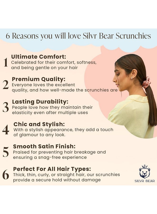SILVR BEAR Luxury Satin Scrunchies SAME 5 COLORS AS PIC, Anti-Hair-Breakage, Hair Ties, Scrunchies Set for Girls, Women, Best gift for Sister, Friend, Mom (Classic Shades) - Image 3
