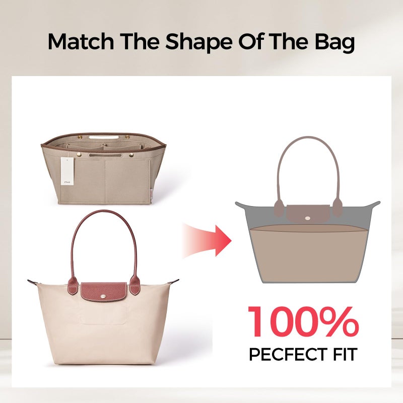 ZTUJO Purse Organizer Insert For Le Pliage, Compatible with Longchamp Le Pliage Shoulder Bag S/L, Top Handle S/Mï¼ŒEnergy S/L, Xtra S, Longchamp Organizer Insert (Beige, Small) - Image 3