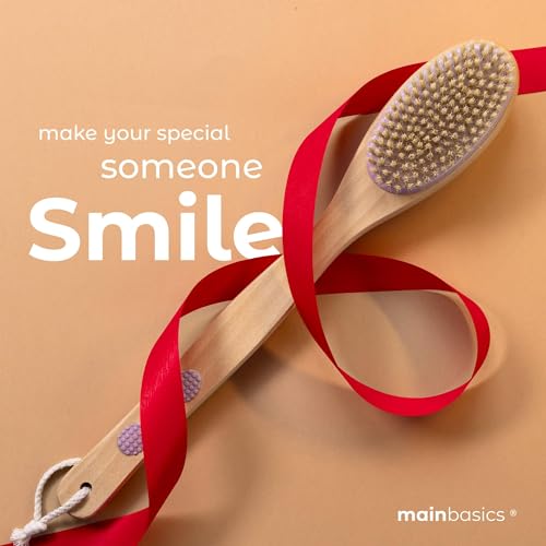 MainBasics Back Scrubber for Shower – Long Handle Dual-Sided Brush for Body Wash & Scrubbing with Exfoliating & Soft Bristles (Lavender, Wood) - Image 2