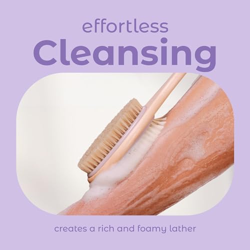 MainBasics Back Scrubber for Shower – Long Handle Dual-Sided Brush for Body Wash & Scrubbing with Exfoliating & Soft Bristles (Lavender, Wood) - Image 5