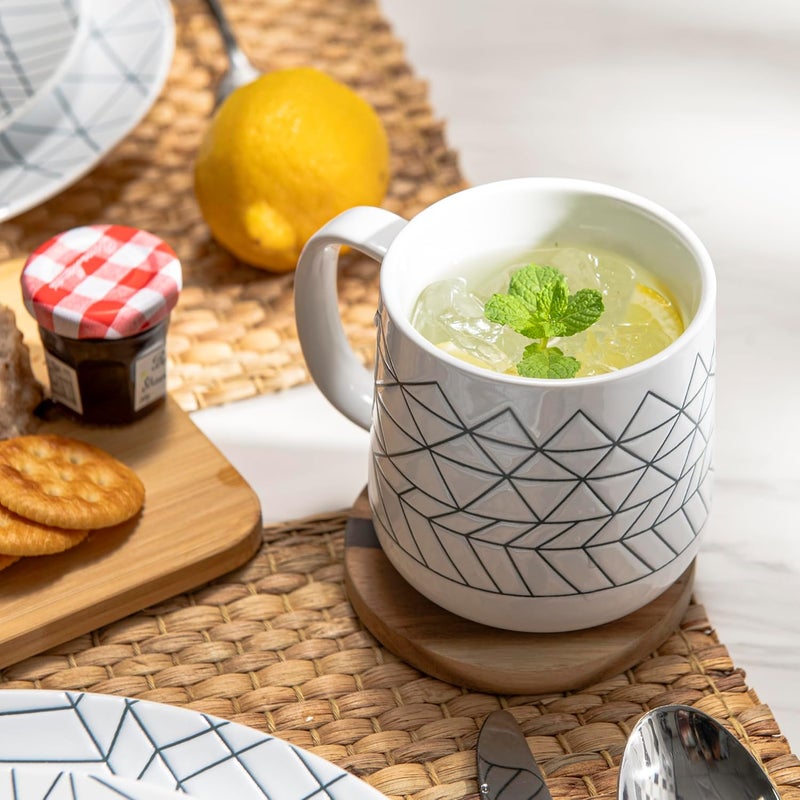 bzyoo Ceramics 14oz Coffee Mug Set of 6  Tea Cups with Handle Ceramic Mug Set  Microwave and Dishwasher Safe White with Blue Strip Spidy Collection - Image 3