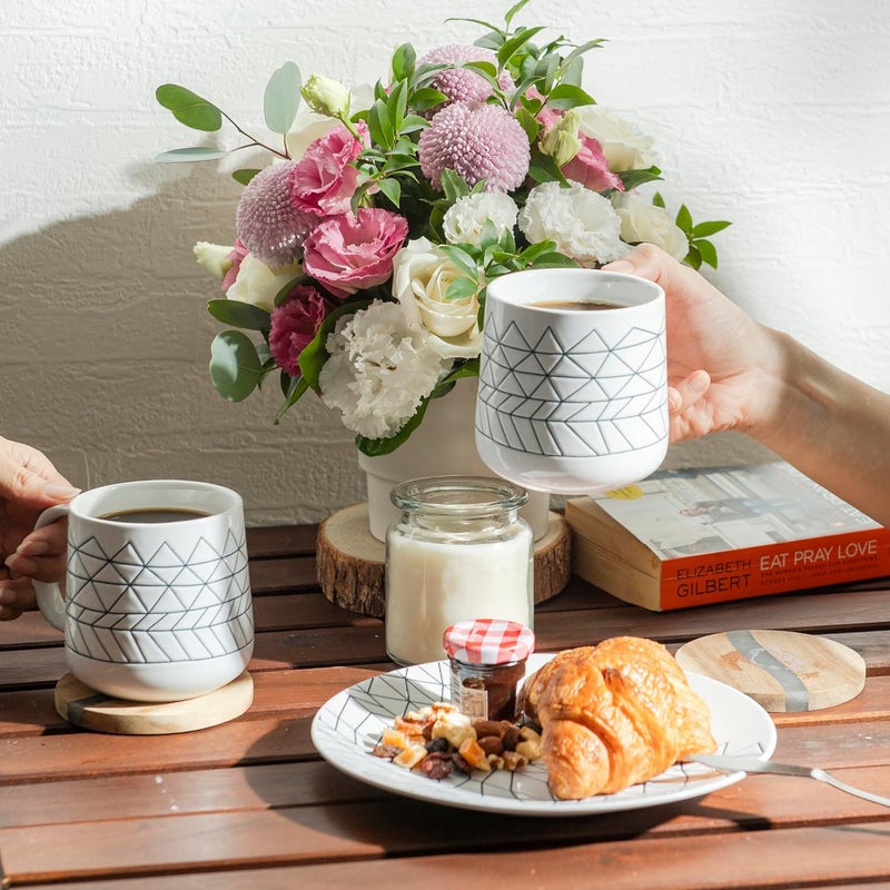 bzyoo Ceramics 14oz Coffee Mug Set of 6  Tea Cups with Handle Ceramic Mug Set  Microwave and Dishwasher Safe White with Blue Strip Spidy Collection - Image 5
