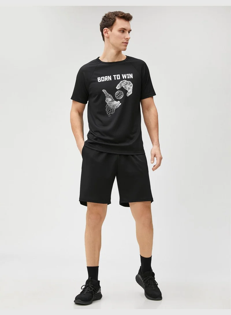 KOTON Sport T-Shirt Slogan Printed Crew Neck Raglan Sleeve