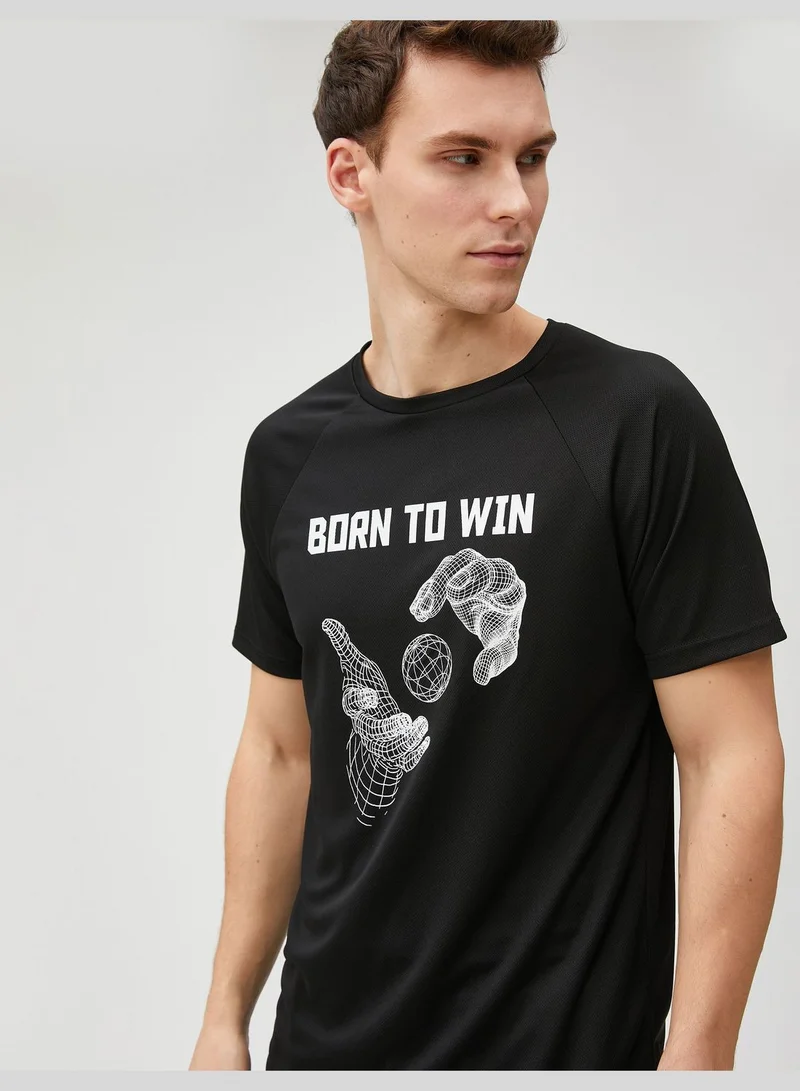 KOTON Sport T-Shirt Slogan Printed Crew Neck Raglan Sleeve