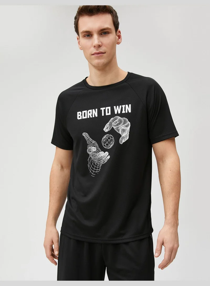 KOTON Sport T-Shirt Slogan Printed Crew Neck Raglan Sleeve