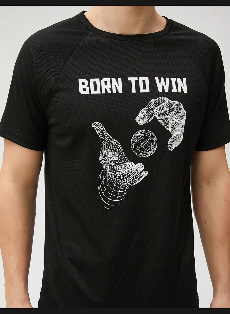 KOTON Sport T-Shirt Slogan Printed Crew Neck Raglan Sleeve