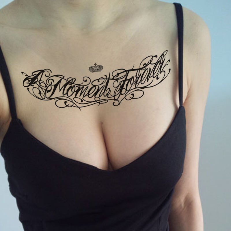 TAFLY تافلي وشم مؤقت أسود كلمات ملصق كلمات لاتينية إنجليزية - لحظة إلى الأبد - وشوم مؤقتة للذراع والمعصم والصدر 5 أوراق - Image 1