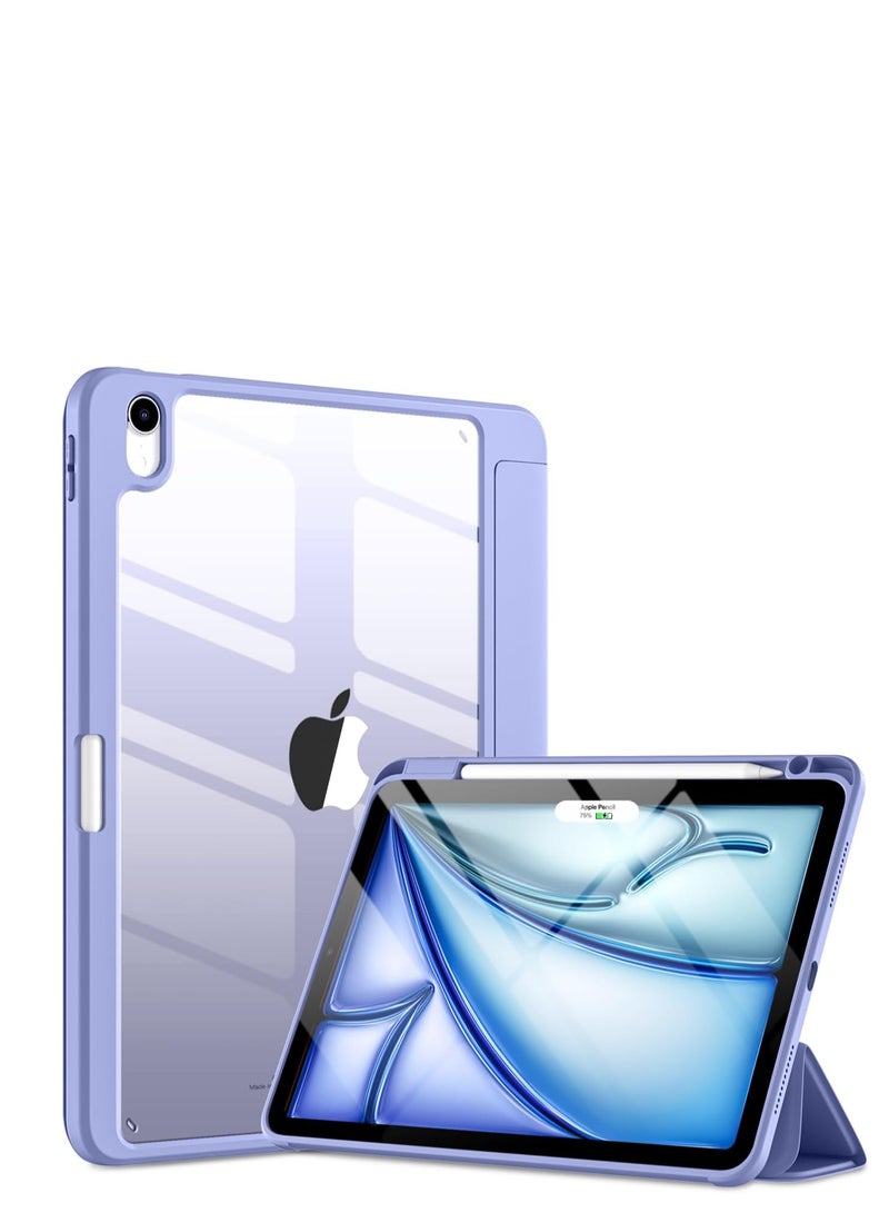 EVO iPad Air 6th/5th/4th Generation Case (2024/2022/2020) 10.9 Inch Case with Right Side Pencil Holder Hard PC Acrylic Transparent Back (Purple)  - Image 1