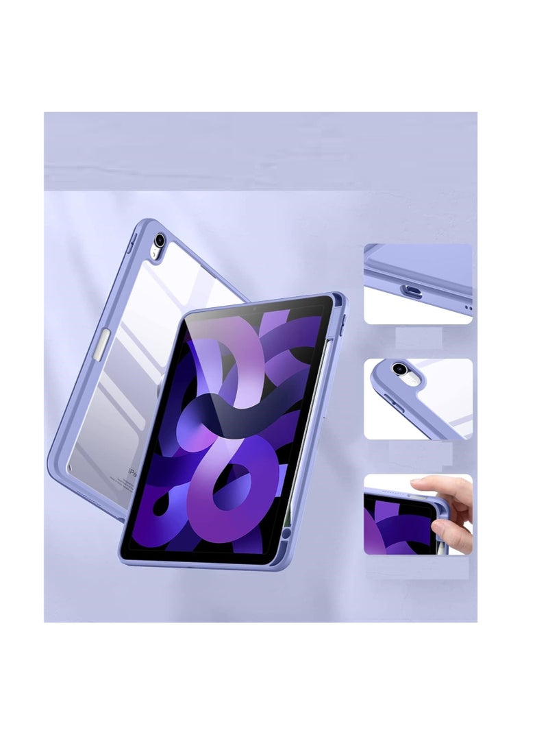 EVO iPad Air 6th/5th/4th Generation Case (2024/2022/2020) 10.9 Inch Case with Right Side Pencil Holder Hard PC Acrylic Transparent Back (Purple)  - Image 2
