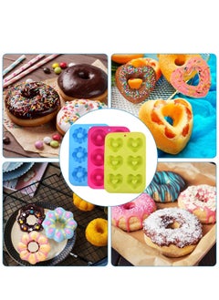 Silicone Doughnut Moulds – Pack of 3 Nonstick Donut Baking Trays – 6-Cavity Food-Grade Silicone Molds for Homemade Donuts, Cakes, Muffins, Bagels & More – Oven & Dishwasher Safe (Blue, Rose Red, Pink)