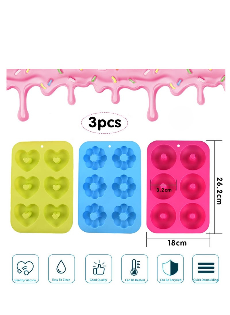 Generic - Silicone Doughnut Moulds – Pack of 3 Nonstick Donut Baking Trays – 6-Cavity Food-Grade Silicone Molds for Homemade Donuts, Cakes, Muffins, Bagels & More – Oven & Dishwasher Safe (Blue, Rose Red, Pink) - Image 1