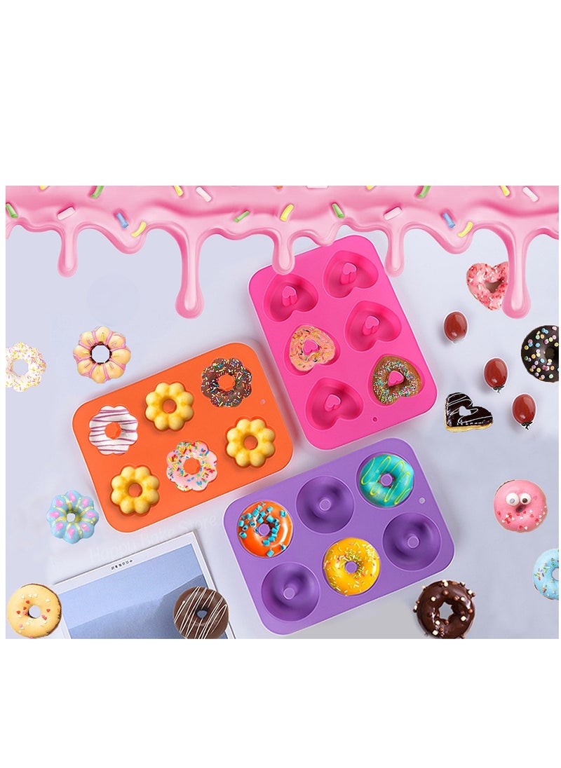 Generic - Silicone Doughnut Moulds – Pack of 3 Nonstick Donut Baking Trays – 6-Cavity Food-Grade Silicone Molds for Homemade Donuts, Cakes, Muffins, Bagels & More – Oven & Dishwasher Safe (Blue, Rose Red, Pink) - Image 1