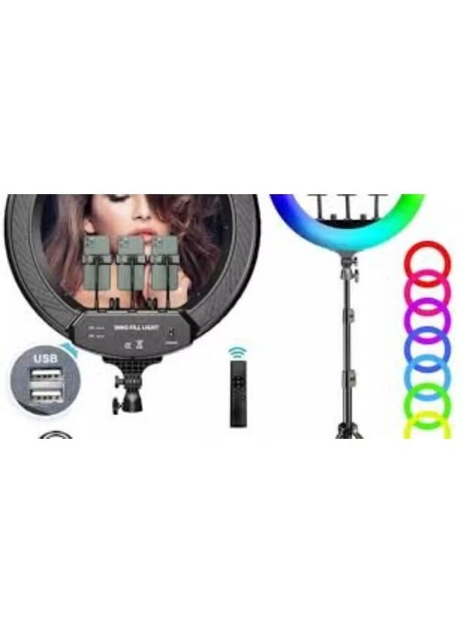 SHOPI MJ56 RGB LED Ring Light with Adjustable Tripod and Phone Holder – Dimmable 26cm Light for Photography, Makeup, Vlogging, and Live Streaming 