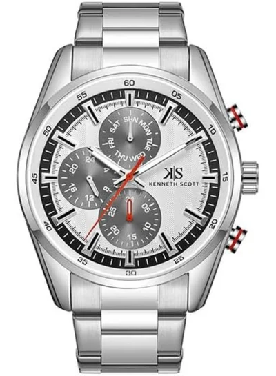 كينيث سكوت ساعة كينيث سكوت للرجال بحركة إبسون ، مينا تناظري وسوار ستانلس ستيل - فضي