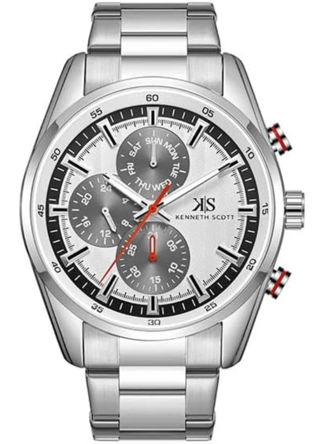 KENNETH SCOTT Kenneth Scott Men's Epson VX9N Movement Watch, Analog Display and Stainless Steel Strap - K24117-SBSW, Silver