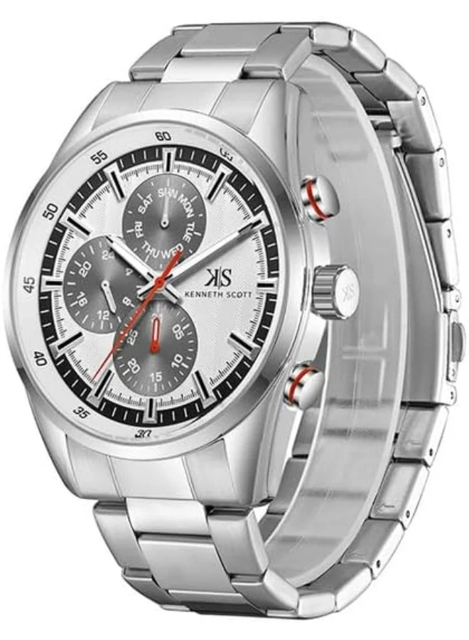 KENNETH SCOTT Kenneth Scott Men's Epson VX9N Movement Watch, Analog Display and Stainless Steel Strap - K24117-SBSW, Silver
