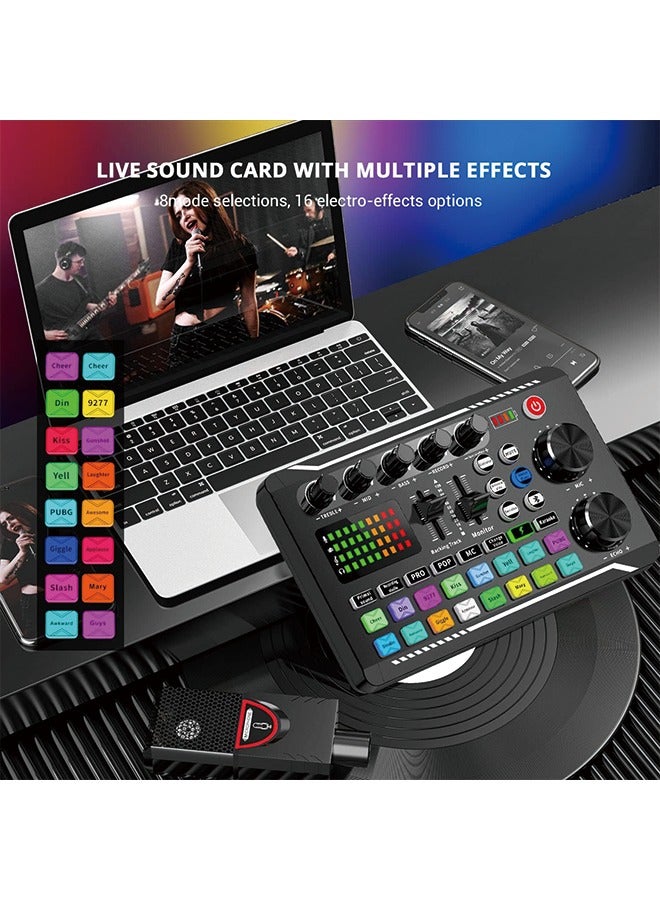 F998 Live Sound Card Audio Mixer, Podcast Audio Interface with DJ Mixer Effects, Voice Changer with Sound Effects for Karaoke Tiktok YouTube Live Streaming Record Gaming - Image 2