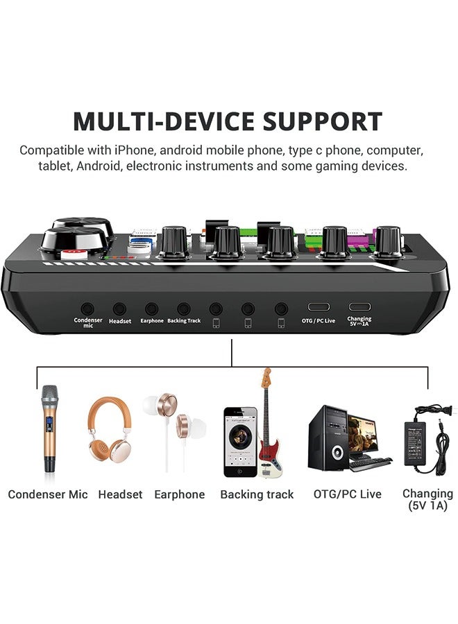 F998 Live Sound Card Audio Mixer, Podcast Audio Interface with DJ Mixer Effects, Voice Changer with Sound Effects for Karaoke Tiktok YouTube Live Streaming Record Gaming - Image 4