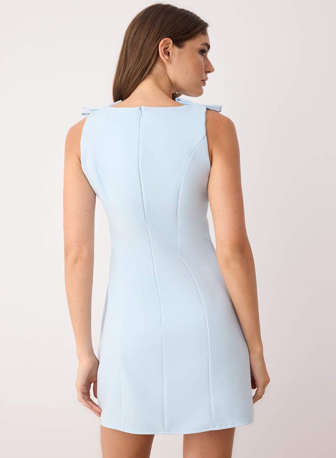 trendyol Light Blue Straight ALine Bow Short / Mini Woven Dress - Image 4