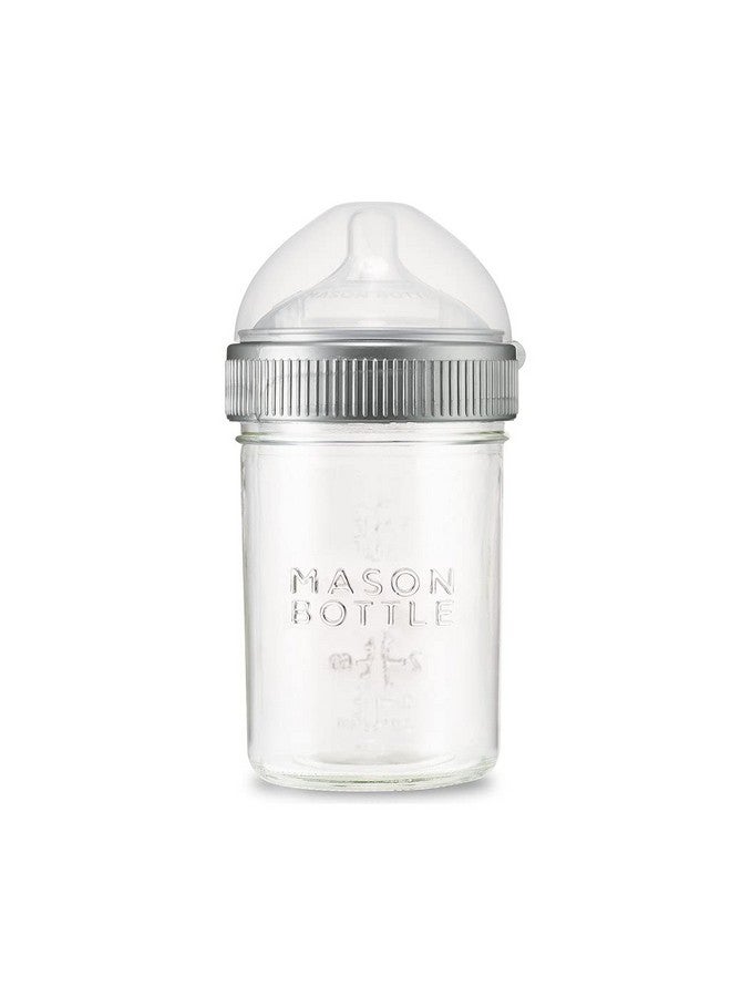 Mason Bottle 8oz Baby Glass Bottle with Breast Like Slow Flow Nipple, Cap+Ring - BPA Free, Non Toxic, Anti Colic Glass Baby Bottle, Glass Feeding Bottle for Babies - Image 1