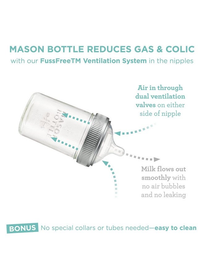 Mason Bottle 8oz Baby Glass Bottle with Breast Like Slow Flow Nipple, Cap+Ring - BPA Free, Non Toxic, Anti Colic Glass Baby Bottle, Glass Feeding Bottle for Babies - Image 4