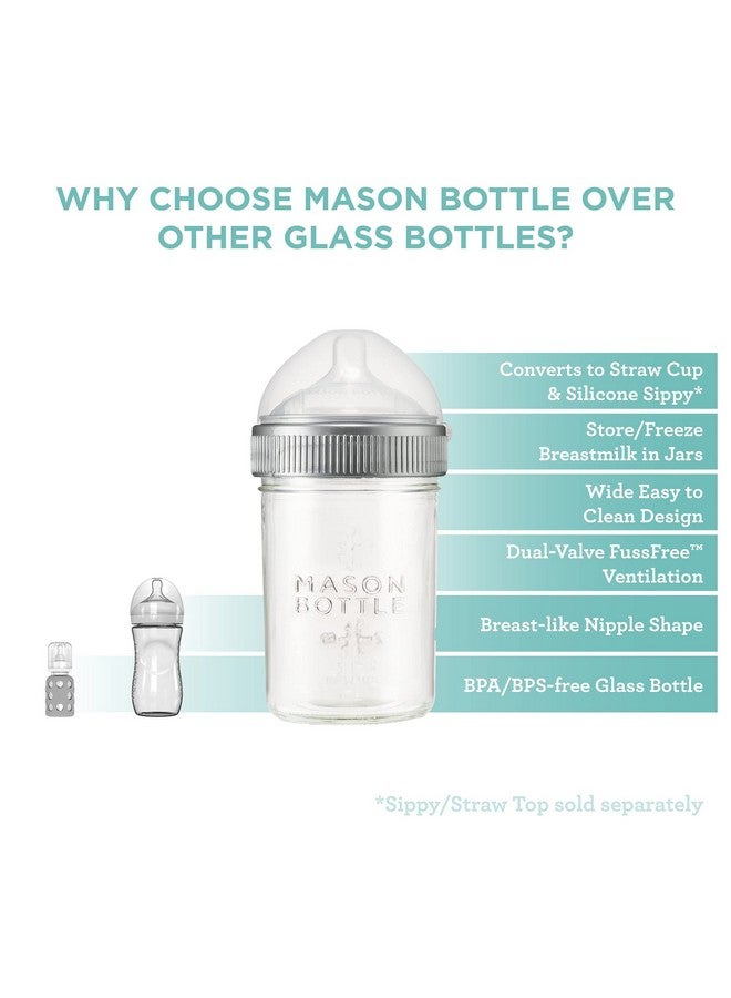 Mason Bottle 8oz Baby Glass Bottle with Breast Like Slow Flow Nipple, Cap+Ring - BPA Free, Non Toxic, Anti Colic Glass Baby Bottle, Glass Feeding Bottle for Babies - Image 5