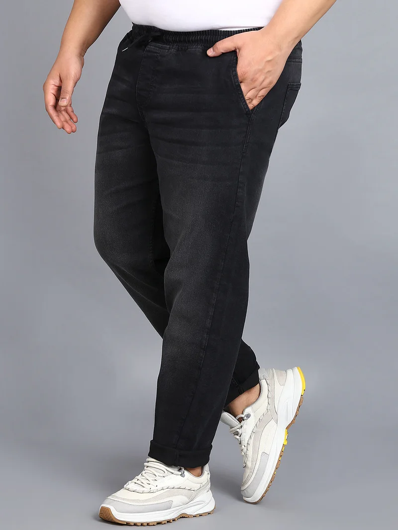 Urbano Fashion Urbano Plus Men's Black Regular Fit Washed Jogger Jeans Stretchable