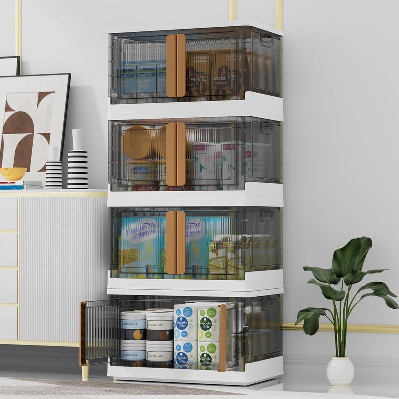 FINWARE Multipurpose Versatile Drawer Cabinet Storage Organizer Box Foldable Cupboard with Door Kids Wardrobe Clothes Collapsible Racks for Home Office BedroomWHITE GREY DRAWERS Double Door 4XL - Image 1