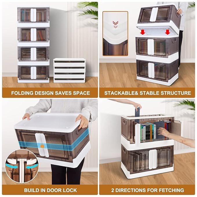 FINWARE Multipurpose Versatile Drawer Cabinet Storage Organizer Box Foldable Cupboard with Door Kids Wardrobe Clothes Collapsible Racks for Home Office BedroomWHITE GREY DRAWERS Double Door 4XL - Image 5