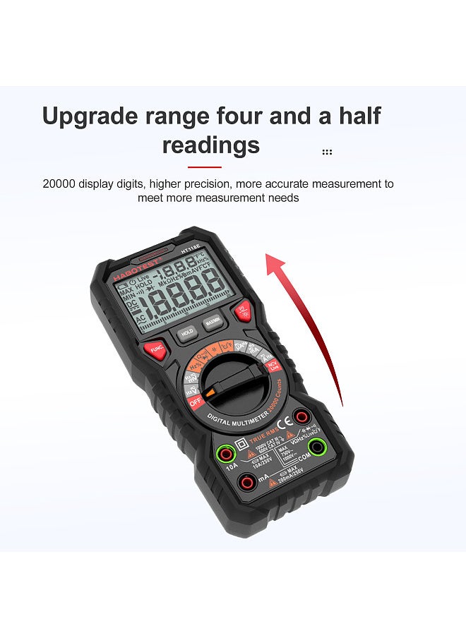 HABOTEST HT118E Digital Multimeter Auto Range Multi-meter 20,000 Counts True RMS Measuring AC/DC Voltage & Current Resistance Capacitance Frequency Temperature Continuity Duty MAX/MIN Mesaurement Live & NCV Test Diode with LCD Backlight Flashlight  - Image 5
