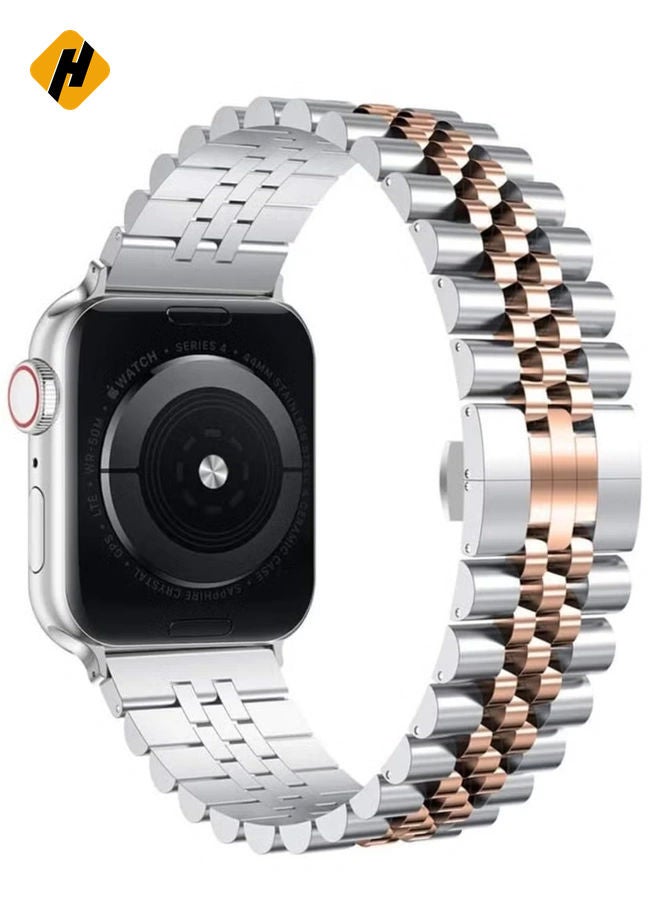 HuHa Replacement Band Compatible with Apple Watch 45mm / 44mm / 42mm, Stainless Steel Solid Strap Metal Bracelet for Apple Watch Series 7 6 5 4 3 2 SE (Silver + Rose Gold)  - Image 5