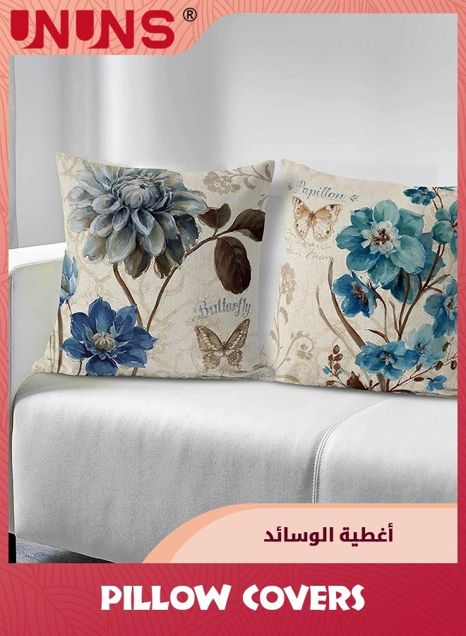 UNUNS مجموعة من 4 أغطية وسائد من الكتان، 18 × 18 بوصة، أغطية وسائد مربعة لسرير الأريكة أو الأريكة في الأماكن المغلقة  - Image 2