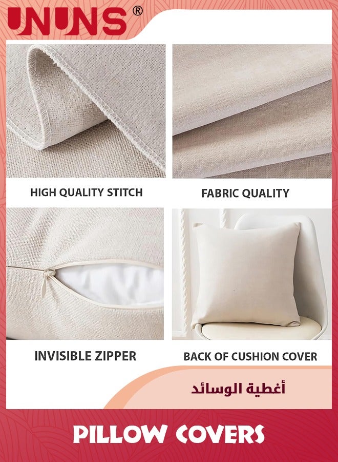 UNUNS مجموعة من 4 أغطية وسائد من الكتان، 18 × 18 بوصة، أغطية وسائد مربعة لسرير الأريكة أو الأريكة في الأماكن المغلقة  - Image 3