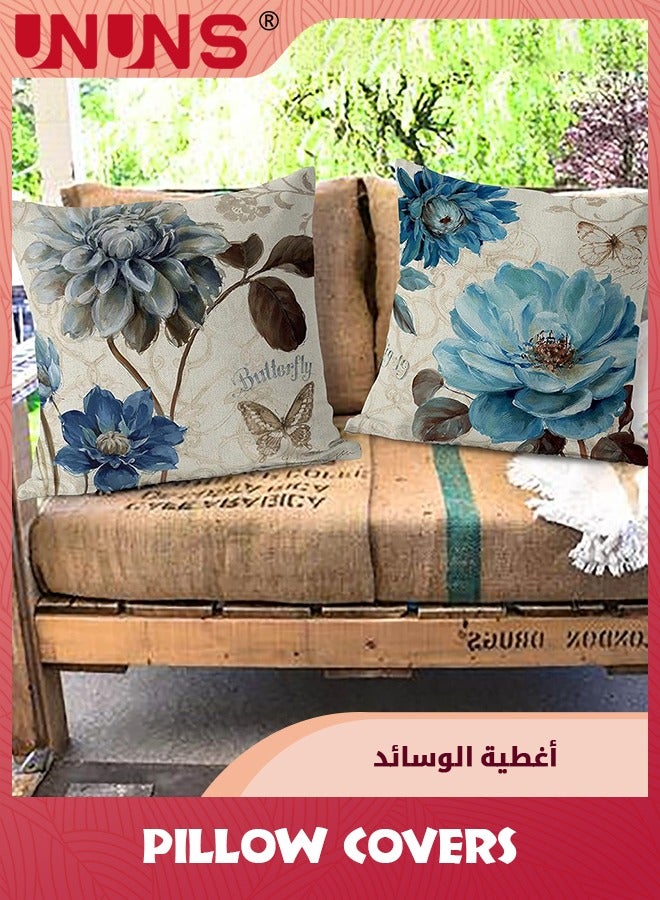 UNUNS مجموعة من 4 أغطية وسائد من الكتان، 18 × 18 بوصة، أغطية وسائد مربعة لسرير الأريكة أو الأريكة في الأماكن المغلقة  - Image 5