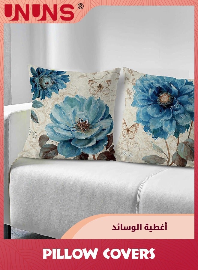 UNUNS مجموعة من 4 أغطية وسائد من الكتان، 18 × 18 بوصة، أغطية وسائد مربعة لسرير الأريكة أو الأريكة في الأماكن المغلقة  - Image 4