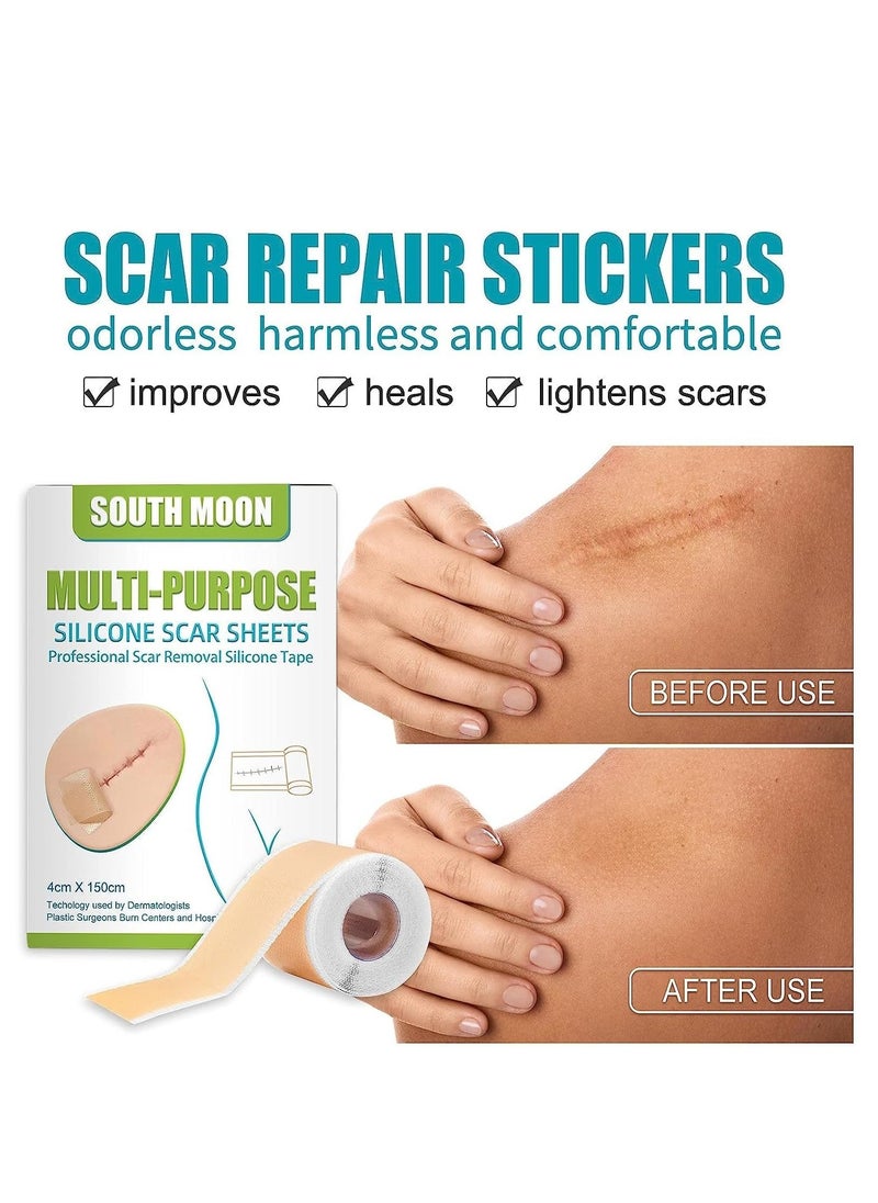 SOUTH MOON Multi Purpose Silicone Scar Sheets Medical Grade Silicone Roll -150cm,Silicone Scar Tape Keloid,C-Section,Surgical Scars Removal Scar Roll Silicon Gel Cream Patch Removes Abs Tuck Surgery Scars Scar Removal Strips  - Image 3