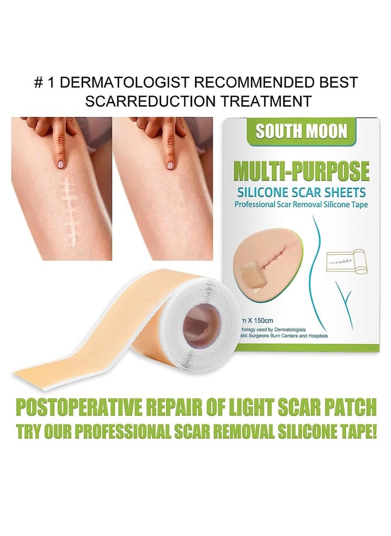 SOUTH MOON Multi Purpose Silicone Scar Sheets Medical Grade Silicone Roll -150cm,Silicone Scar Tape Keloid,C-Section,Surgical Scars Removal Scar Roll Silicon Gel Cream Patch Removes Abs Tuck Surgery Scars Scar Removal Strips  - Image 5