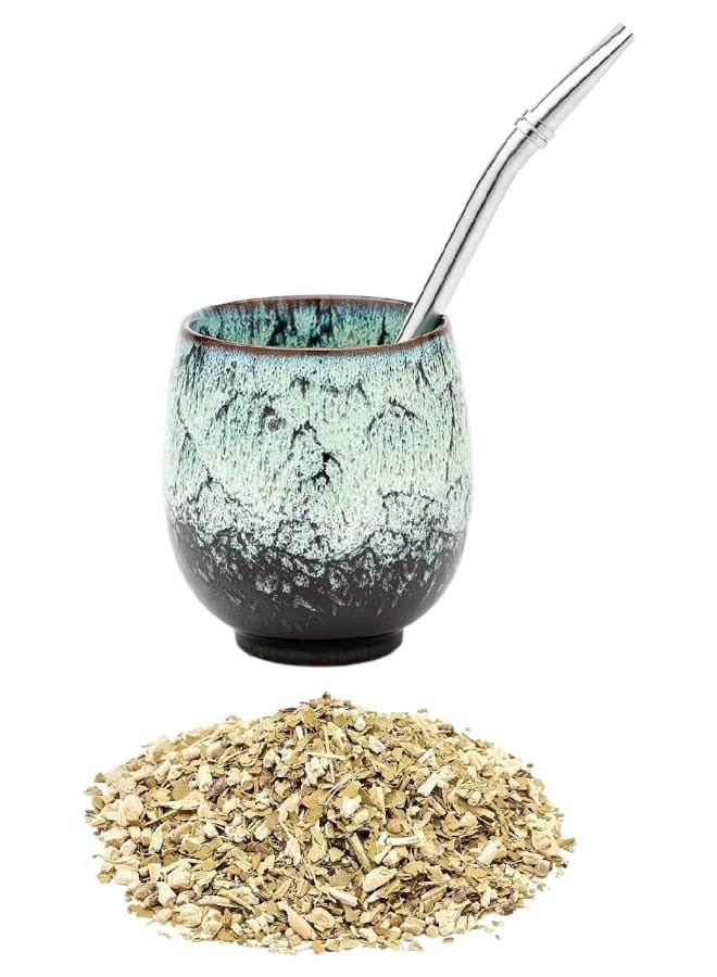 Marble Yerba Mate Tea Cup with Silver Yerba Mate Straw - Image 1
