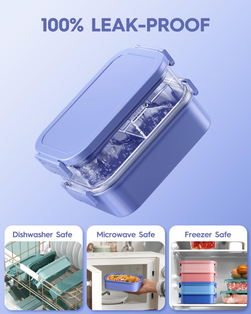 KEMETHY Adults Bento Lunch Box Set with Thermo Bag, 74oz Stackable Leak-proof 3-tiers Bento Box, Built-in Utensil and Sauce Container for Work, School, Dining Out (Purple) - Image 5