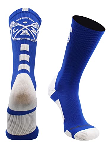 MadSportsStuff LAX Lacrosse Socks with Lacrosse Sticks Athletic Crew Socks (Royal/White, Medium) - Image 1