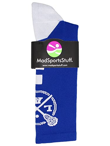 MadSportsStuff LAX Lacrosse Socks with Lacrosse Sticks Athletic Crew Socks (Royal/White, Medium) - Image 2