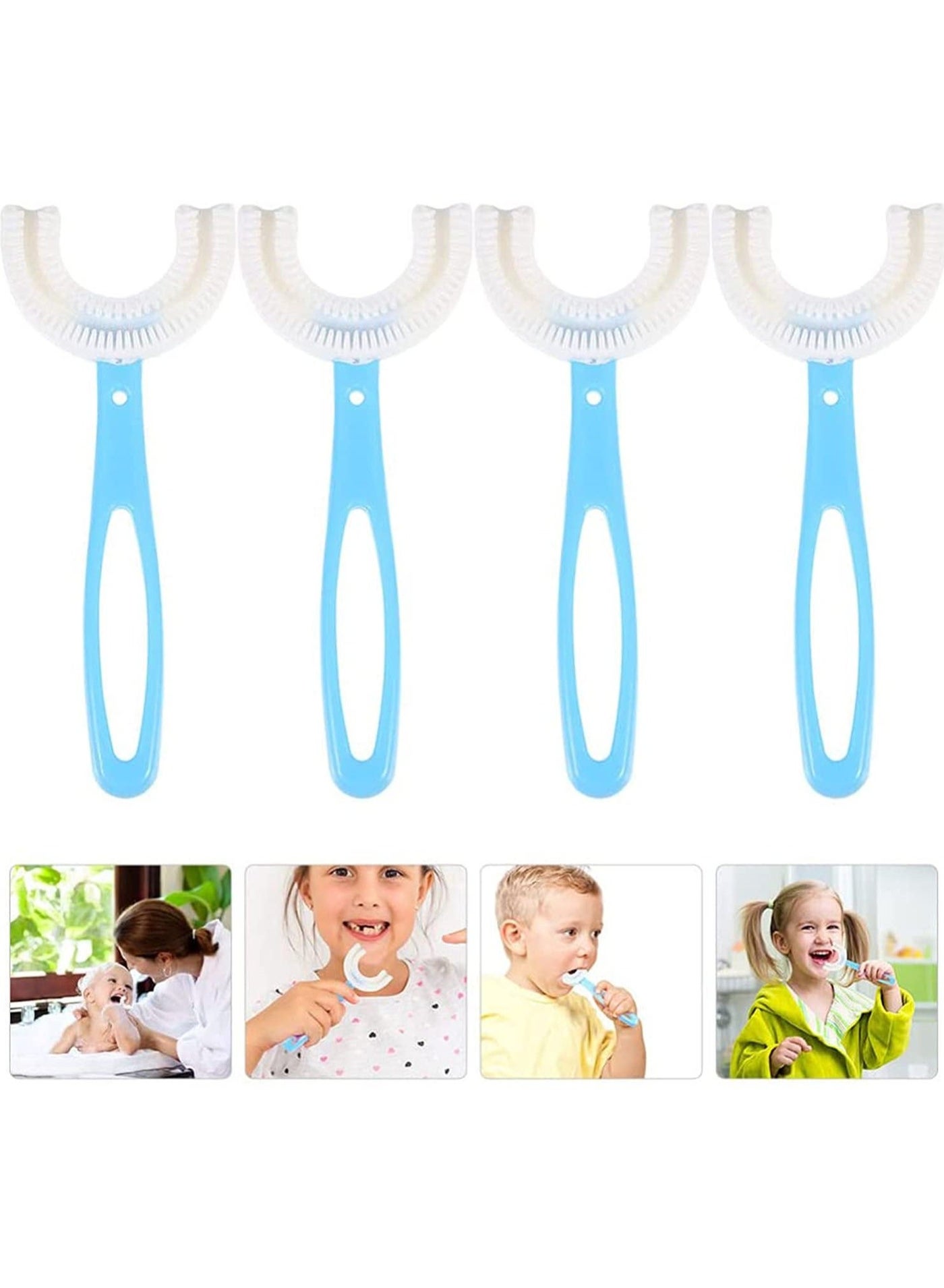 Kids U Shaped Toothbrush Manual Training Tooth Brush Soft Silicone Brush Head 360° Oral Teeth Cleaning Design Toddler Child Whole Mouth Toothbrush for 4Pcs
