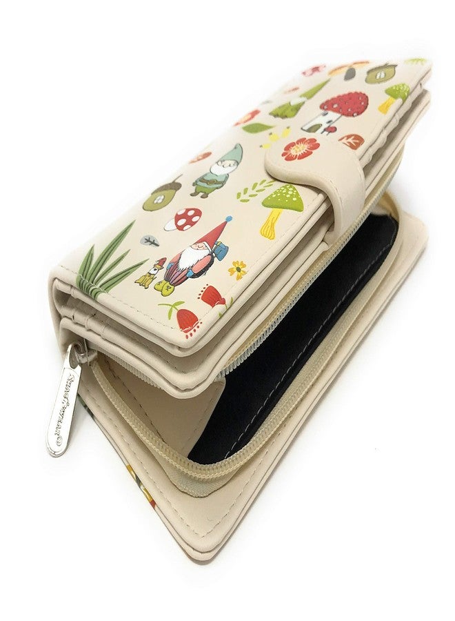 Shag Wear Gnome Forest Large Wallet for Women and Teen Girls Multiple Gnomes Mushrooms Plants Vegan Faux Leather Beige 7" - Image 3