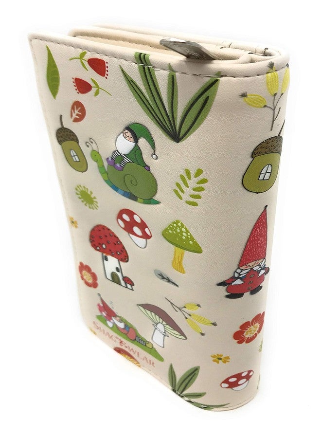 Shag Wear Gnome Forest Large Wallet for Women and Teen Girls Multiple Gnomes Mushrooms Plants Vegan Faux Leather Beige 7" - Image 2