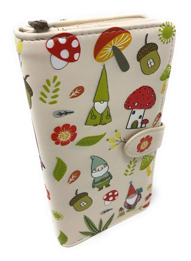 Shag Wear Gnome Forest Large Wallet for Women and Teen Girls Multiple Gnomes Mushrooms Plants Vegan Faux Leather Beige 7" - Image 1