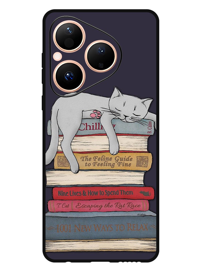 Theodor Case Compatible with Huawei Pura 80 6.6 Inch Protection Shockproof Bumper Cover Cat With Books - Image 1