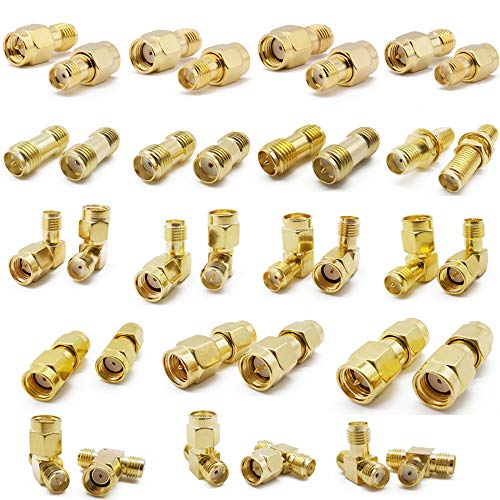 ALLiSHOP SMA Connectors Kit: RP-SMA Adapter Plug & Jack Straight & 90 Gold Plated Brass RF Coax Connectivity Set for FPV Antennas, Radio, Baofeng, Yaesu, IP Camera Project - Image 1