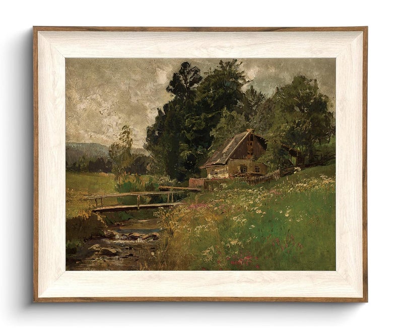 KISSFOX Framed Wall Art Vintage Wall Decor Landscape Canvas Art Countryside Pictures Cottage Paintings Rustic Artwork Farmhouse Prints For Living Room Bedroom Bathroom Kitchen - Image 1