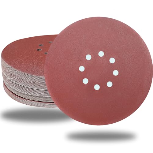 Tonmp 50 PCS 9 Inch 8 Hole 150 Grit Drywall Sanding Discs, 9" High-Performance Sandpaper Discs with Hook & Loop Backing, Fast Cutting Aluminum Oxide Abrasive for Drywall Power Sander, Wood - Image 1